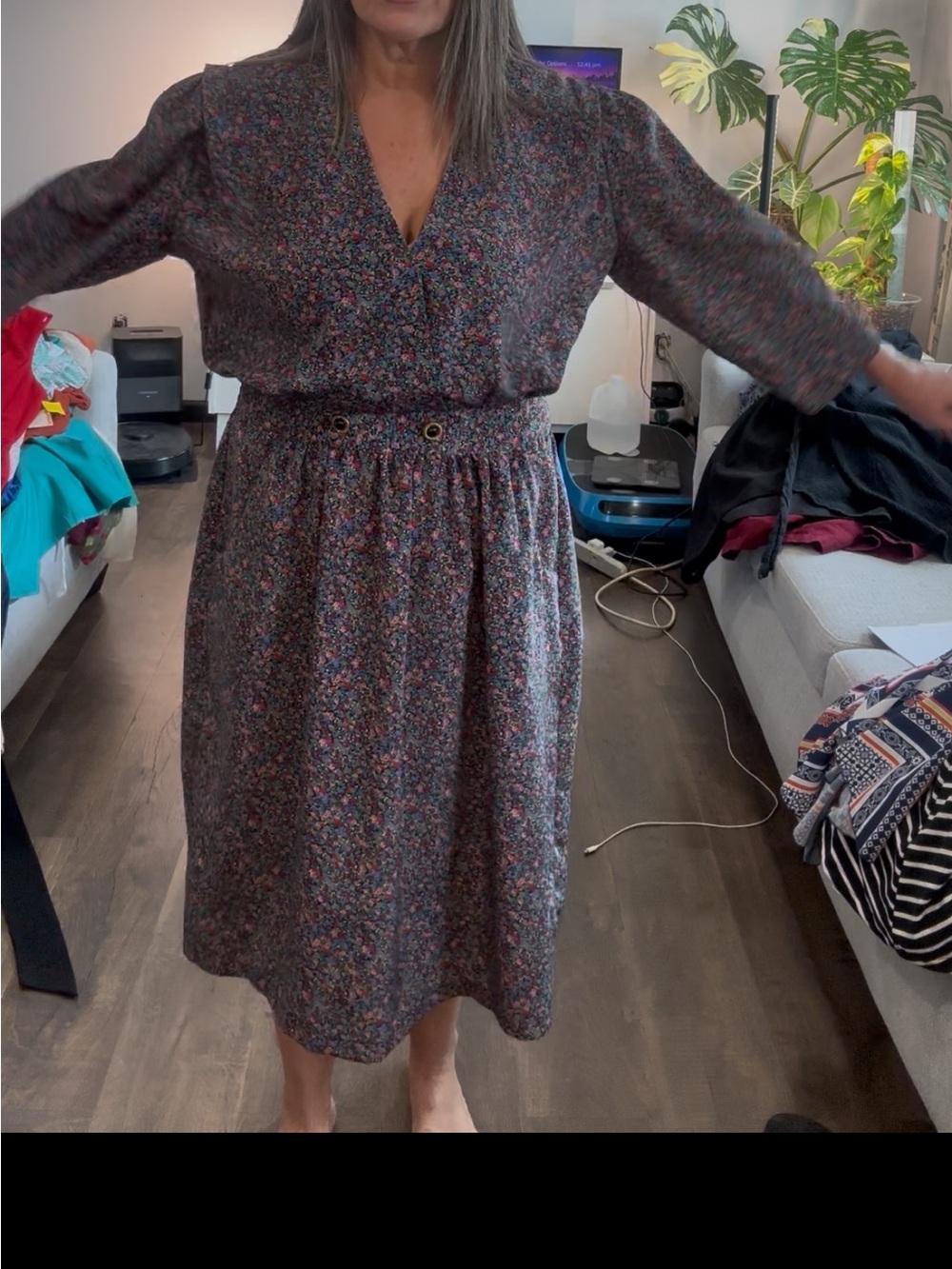 Vintage Breli Originals Size 16 Floral Midi Dress Made in USA Cottagecore
